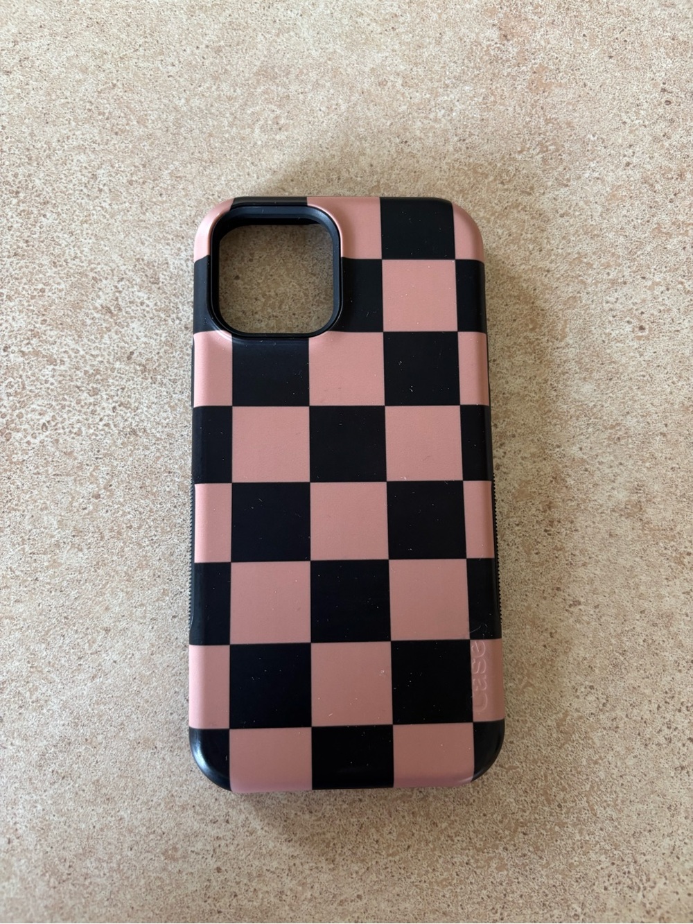 iPhone 12 Checkerboard Taupey Brown and Black Protective Phone Case -Casely